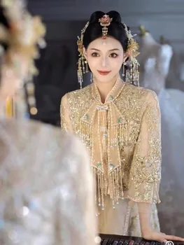 Yourqipao שמפניה Xiuhe 2023 שמלה סינית לחיים שמלות נשים שמלות כלה להגדיר Vestidos Longos Pra לפסטה דה Casamento