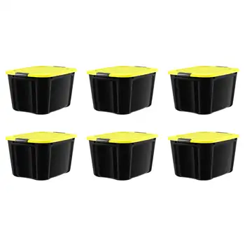20 ליטר שחור פלסטיק שחור סוגרים מכסה צהוב לשאת סט של 6