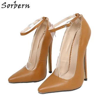 Sorbern חום פטיש נשים משאבת עקבים גבוהים נעלי נשים בתוספת גודל 15 יוניסקס קוקסינל 18Cm עקב קרסול רצועה צבעים מותאמים אישית