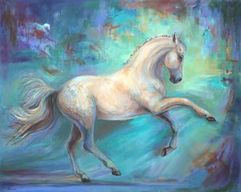 איכות גבוהה מופשט המיטה עיצוב חדר ציור אמן בעבודת יד סוס יפהפה ציור שמן על בד סוס לבן ציורים