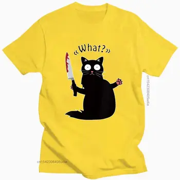 בקיץ כותנה שרוול קצר מגניב סכין חתול הדפסה גברים חולצה מזדמן חופשי חתול גברים חולצת טי O-צוואר חולצת גברים חולצות טריקו