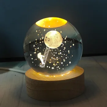 3D קריסטל מנורת שולחן עיצוב חדר השמים המכוכבים מקרן LED לילה אור יום האהבה מתנות יום הולדת כוח USB חידוש תאורה