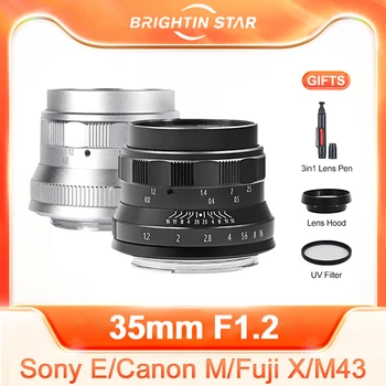 Brightin כוכב 35mm F1.2 APS-C קבוע פוקוס ידני דיוקן עדשת Sony E A73 A7M4 Canon EOS M M2 M3 פוג ' י FX XT3 XT4 M4/3 GM1