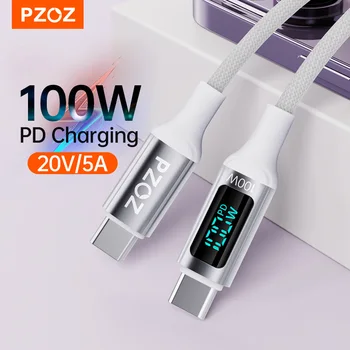 PZOZ 100W USB C ל-USB Type C כבל משטרת טעינה מהירה צג דיגיטלי USBC TypeC עבור iPhone 15 Pro מקס Xiaomi פוקו Macbook iPad