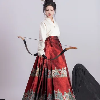 3 צבעים המקורי של שושלת מינג נשים Hanfu שמלה קלאסית פופולארית בסגנון סיני פני סוס חצאית ארוך המותניים אורך 3 צבע