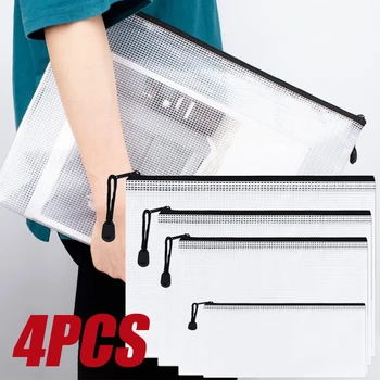 4PCS כתיבה אחסון קובץ תיקיות רשת כיס הרוכסן A3 A4 A5 A6 מסמך קובץ Zip תיקיות הספר ציוד משרדי איפור שקיות
