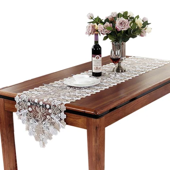 שולחן רץ רקום תחרה יצירתי יוקרה מסיבת חתונה קישוט צבע לבן פוליאסטר שולחן רצים עיצוב הבית