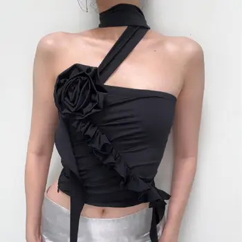 האביב החדש של נשים שמלת חריף בחורה עיצוב 3D פרח שיטה Slim Fit חזרה אפוד סקסיות העליון מקסימום