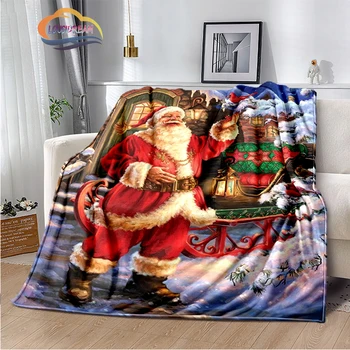 חג שמח פלנל, שמיכה סנטה קלאוס חמימות רכה קטיפה ספה הנפתחת למיטה לזרוק שמיכה מתנות חג המולד נסיעות קמפינג שמיכה