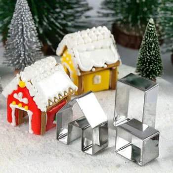 3Pcs 3D Mini הבית נוף חג המולד קוקי קאטר להגדיר עוגיות ביסקוויט עובש פלדה זנגביל פונדנט קאטר כלי אפייה