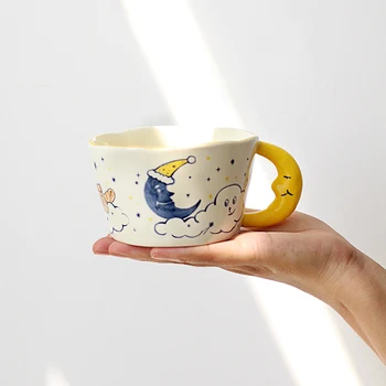 קוריאה חמודה צבוע ביד דוב ירח ספל קרמיקה יצירתי ארוחת בוקר כוס מטבח Drinkware מקסים חלב תה בספלי קפה מצחיק מתנה