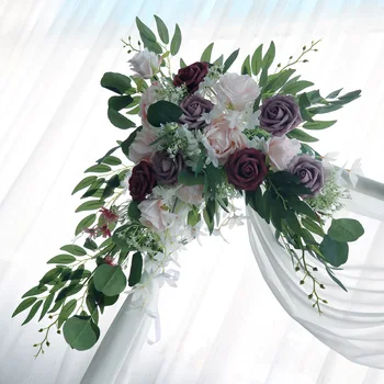 2PCS/SET לחתונה פרחוני אביזרים ברוכים הבאים כרטיס פרחים מלאכותיים יצירתי סימן פינה פרחים עיצוב גרלנד זר פרחים