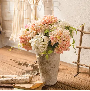 46cm משי הידראנגאה ראשי עם גבעולים,לבן שנהב פרחים מלאכותיים עץ DIY החתונה המרכזי בבית המפלגה מקלחת תינוק עיצוב