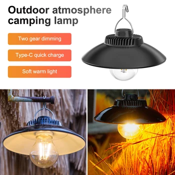 רטרו פנס קמפינג עמיד למים אוהל אור נייד פנס יד לפיד טעינת USB עובד אור גן חצר תליית מנורה