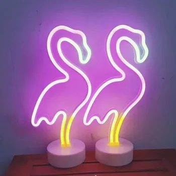 פלמינגו שלטי ניאון אסתטי ורוד LED פלמינגו אורות קישוט עיצוב שולחן בר סלון חדר שינה חדר ילדים USB Powered