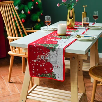 2021 שולחן רץ קישוטי חג המולד אייל שלג דפוס פשתן שולחן בד הביתה חג המולד קישוטים שמח מסיבת שנה חדשה מתנות