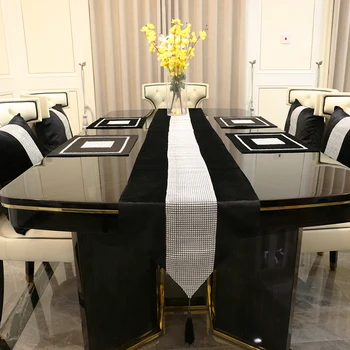 יוקרה שולחן ראנר כסוף קישוטים מפואר פו פלנל יהלום שולחן רצים הביתה המפלגה קישוט שולחן אוכל