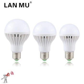 LED סאונד חיישן מנורת E27 220V 230V 240V Led Bulb 3w 5w 7w 9w 12w לבן קר אוטומטי חכם אינפרא-אדום גוף חיישן אור
