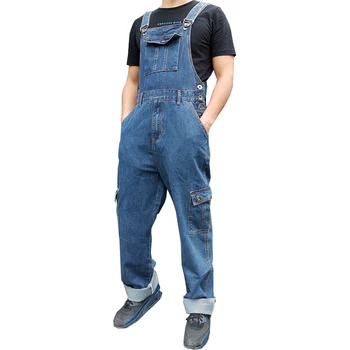 סרבל סרבל לגברים גברים סרבל סרבל גדול גודל הרצועה. ישר כחול ג ' ינס עם 7 כיסים יותר גדלים 30-48 50