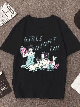 נשים אלגנטי בחורה לילה קריקטורה הדפסה חולצה נשית מקסימום גרפי Tees חולצת טי האופנה בגדים עם שרוול קצר ליידי חולצה 2022