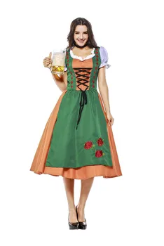 ליל כל הקדושים ועוד נשים גרמנית אוקטוברפסט תחפושת בירה כפרית המלצרית תחפושת בווארי מסורתי סרפן DrMaid שמלה עם סינר