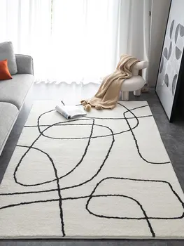 מינימליסטי הפשטה השטיח בסלון בחדר השינה ליד המיטה שטיח קווי בבית קרקע מחצלת שולחן קפה