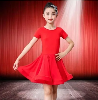 בחורה לטינית שמלת ריקוד ילדים ריקוד תלבושת סלסה ילדים שחורים אדום טנגו שמלות ריקודים על הבמה מוצק השמלה