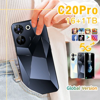 2023 חדש C20pro 5g טלפון חכם טלפון 16G+1TB פלאפונים 7.3 אינץ מסך hd הטלפון הנייד. הגירסה העולמית טלפון סלולרי סמארטפון טלפון