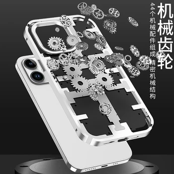 עבור iphone 14 Pro מקס במקרה יוקרה מכונות ציוד גלגל אלומיניום מסגרת מתכת מתנגשות מקרה עבור iphone 12 13Pro מקס Shockproof כיסוי