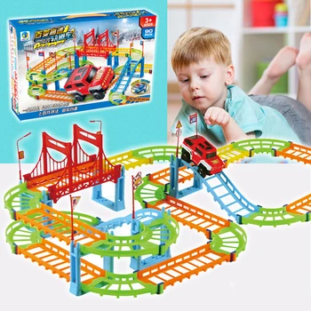 חשמל קומתיים הקרון חינוך ילדים מאות מירוץ הורכב מסלול הרכבת Diy צעצועי גן ילדים מתנה