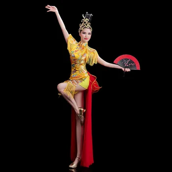 נקבה ג ' אז ריקוד תלבושת Water_Dance שמלה סינית תלבושת של פולק מודרניים הלטינית ביצועים חצאית