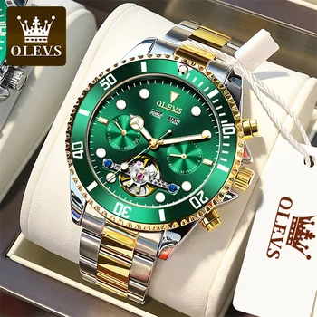 OLEVS עסקים עמיד למים Mens מכאניים שעונים העליון מותג יוקרה טורבילון שעון גברים אוטומטי שעון יד רלו גבר