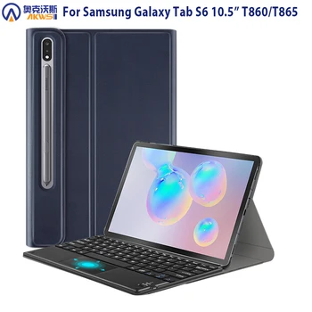 לוח מגע מקלדת Case for Samsung Galaxy Tab S6 2019,SM T860 T865 10.5 לעמוד כריכת עור עם אלחוטית Mousepad מקלדת