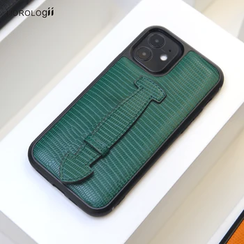 Horologii יוקרה טלפון נייד Case for Iphone 11 12 13 14 Pro מקס עם האצבע בעל עור איטלקי לטאה דפוס Dropship
