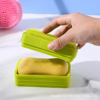 משק בית נייד סבון כלים יצירתיים סיליקון סבון קופסה עם מכסה מקלחת אמבטיה מברשת כפולה להשתמש סבון כלים אביזרי אמבטיה