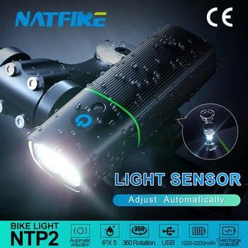 NATFIRE NTP2 אופניים אור עם חיישן אור נטענת USB LED פנס האופניים הקדמי מנורת פנס עם אור אחורי אופציונלי