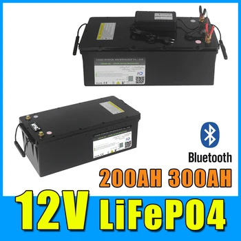 12V 200AH 300AH סוללת LiFePO4 עם Bluetooth BMS 14.6 V מטען מקרה עמיד למים LCD השמש RV אחסון סירת יאכטה