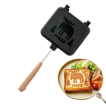 גבינה מותכת היוצר נייד דו צדדי נשלף כריך סיר קמפינג מכין סנדוויץ ' הטוסטר עם ידית עץ