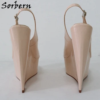 Sorbern עירום פטנט נשים משאבה נעליים Slingback בוהן פתוח עקבים גבוהים פלטפורמה צר טריז עקבים אישית נעלי יוניסקס גודל EU45