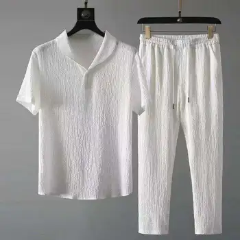 (חולצה + מכנסיים)2023 קיץ גברים אופנה קלאסי חולצת הטריקו של גברים מזדמנים אופנה חולצות זכר סט של בגדים בגודל M-4XL PDD00