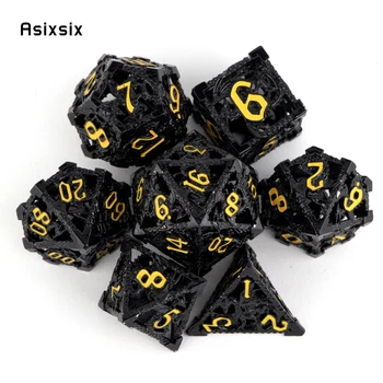 7 יח ' שחור צהוב הדרקון המעופף קוביות מתכת מתכת חלולים קוביות Polyhedral להגדיר מתאים תפקידים משחק RPG משחק קלפים