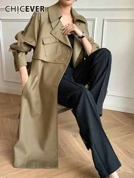 CHICEVER מוצק תעלה על נשים דש שרוול ארוך טלאים החגורה מקרית קוריאני רופף מעיל נקבה סתיו אופנה בגדי 2022