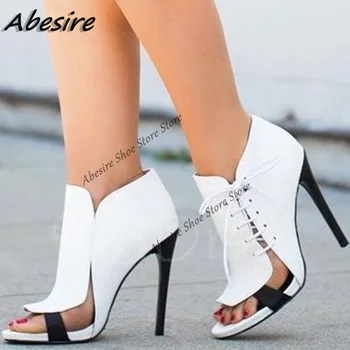 Abesire חדשים סנדלי בוהן פתוח לבן ונועלים סנדלים דק עקבים גבוהים אישה נעלי קיץ האופנה ליידי מסיבה סקסית נעלי גודל גדול