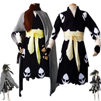 אנימה דורורו Hyakkimaru Cosplay תלבושות קימונו יפני סמוראי גברים לחימה אחידה ליל כל הקדושים קייפ צעיף הפאה כפפות חליפה מלאה