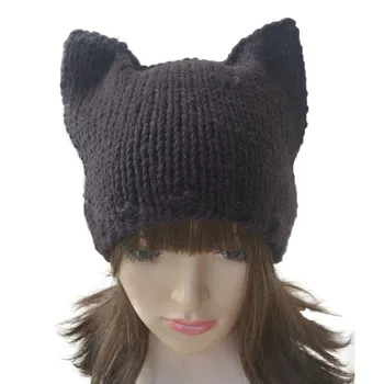 Lawliet חורף נשים כובע לחתוך אוזן חתול מיאו קיטי נשים כובעים כובעי צמר חם כובעים סרוגים ילדה בעבודת יד Skuillies כובע A127