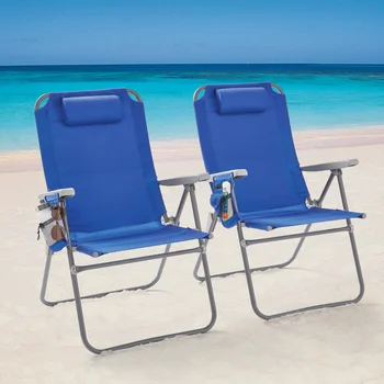 2-Pack שכיבה 4. מיקום Oversize החוף הכיסא, כחול,גן הכיסא, ריהוט גן, רהיטי גן, מודרני פשוט, מתקפל