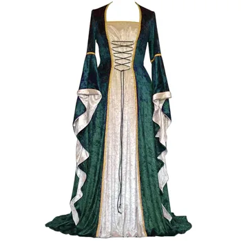 ימי הביניים המשפט האירופי אורך שטח אורך שמלות עם זהב קטיפה התלקח שרוולים בסגנון רטרו