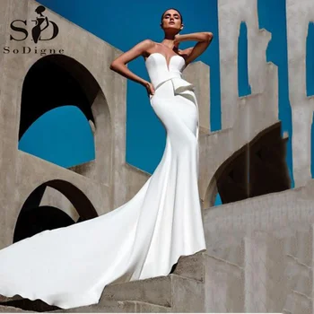 בתולת ים סאטן שמלת החתונה 2021 פשוט מתוקה ללא משענת חוף שמלת כלה בתוספת גודל שמלת מסיבת החתונה