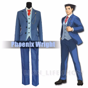 Ace Attorney פיניקס רייט ריוצ ' י Naruhodo חליפה כחולה Cosplay תלבושות מלא סט