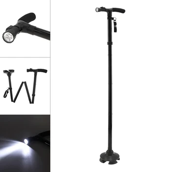 רב תכליתיים אלומיניום הנאמן מקל הליכה מקל עם אור LED עבור אנשים זקנים שחור מקל הליכה רהיטים חומרה אגוזים